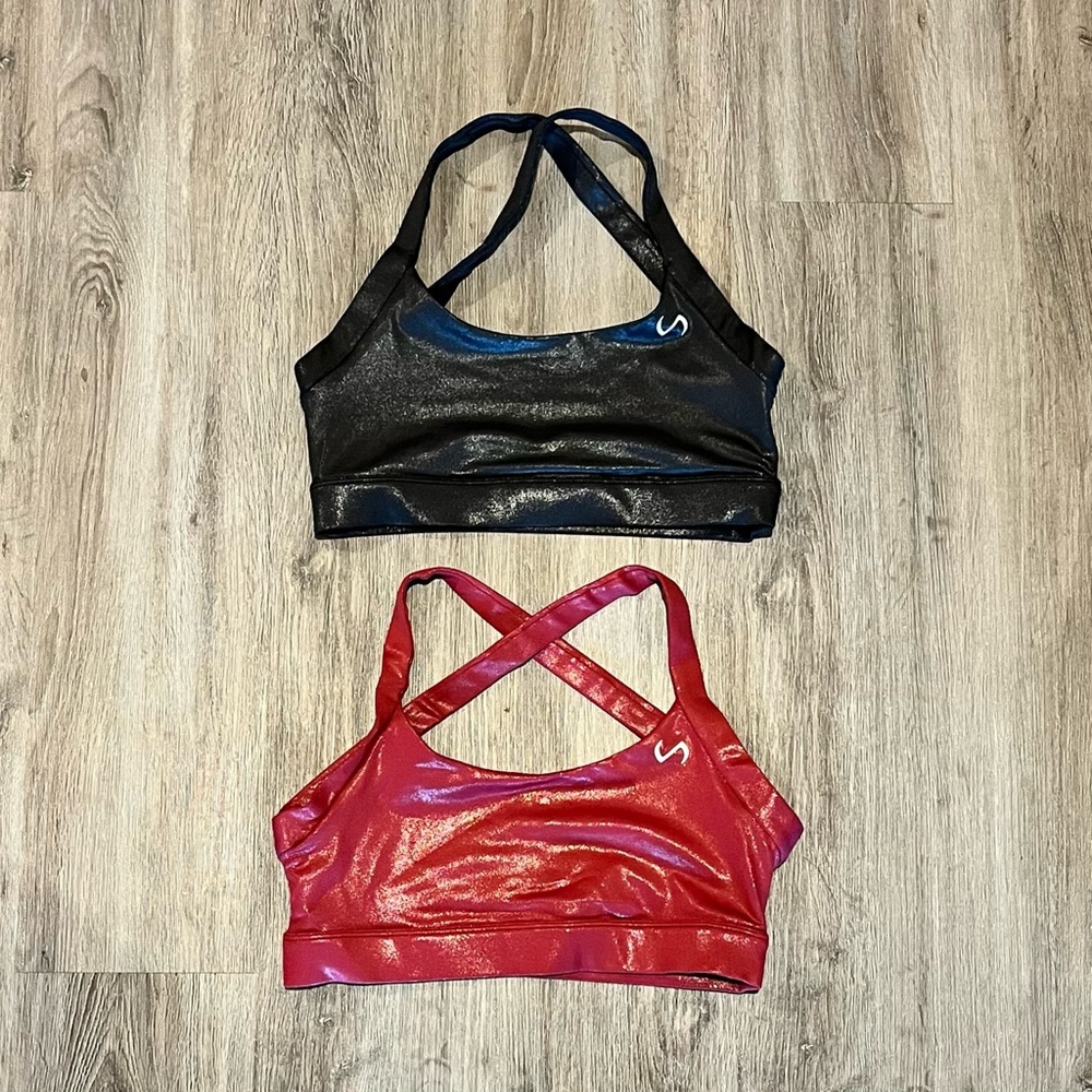 TLF Arctic Shine sports bras, black and red, size L